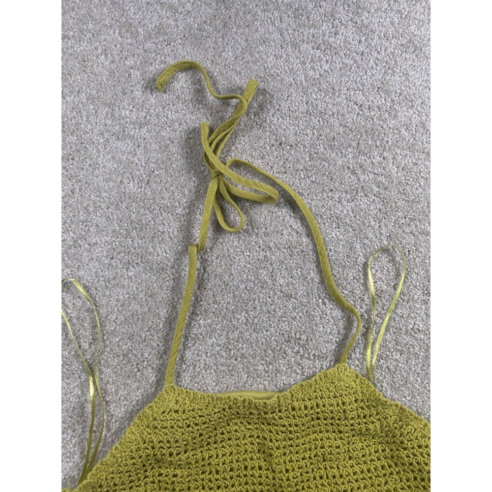 Milk & Honey Womens XS Yellow Crochet Ruffle Peplum Boho Summer Tank Halter Boho - Picture 4 of 9